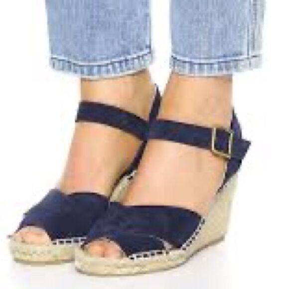 Soludos Midnight Navy Suede Criss Cross Wedge Espadrille - Picture 1 of 7
